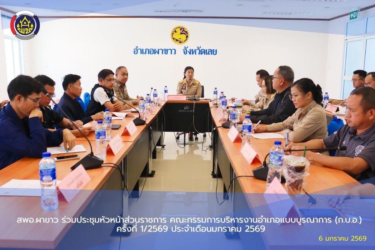 🌷สพอ.ผาขาว ร่วมประชุมหัวหน้าส่วนราชการ คณะกรรมการบริหารงานอำเภอแบบบูรณาการ (ก.บ.อ.) ครั้งที่ 1/2569 ประจำเดือนมกราคม 2569🌷