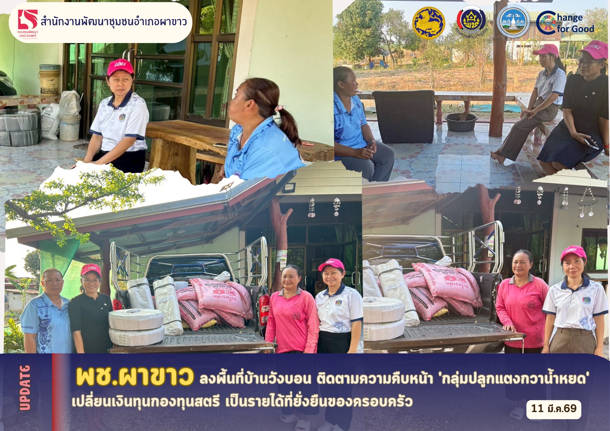 🌷 สพอ.ผาขาว ลงพื้นที่บ้านวังบอน ติดตามความคืบหน้า 'กลุ่มปลูกแตงกวาน้ำหยด' เปลี่ยนเงินทุนกองทุนสตรี เป็นรายได้ที่ยั่งยืนของครอบครัว🌷