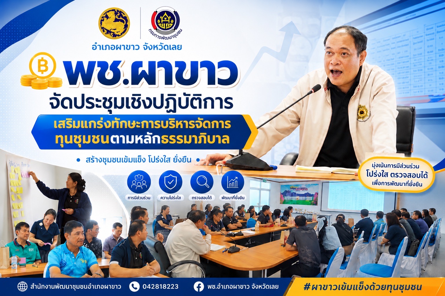 💸 พช.ผาขาว จัดประชุมเชิงปฏิบัติการ เสริมแกร่งทักษะการบริหารจัดการทุนชุมชนตามหลักธรรมาภิบาล