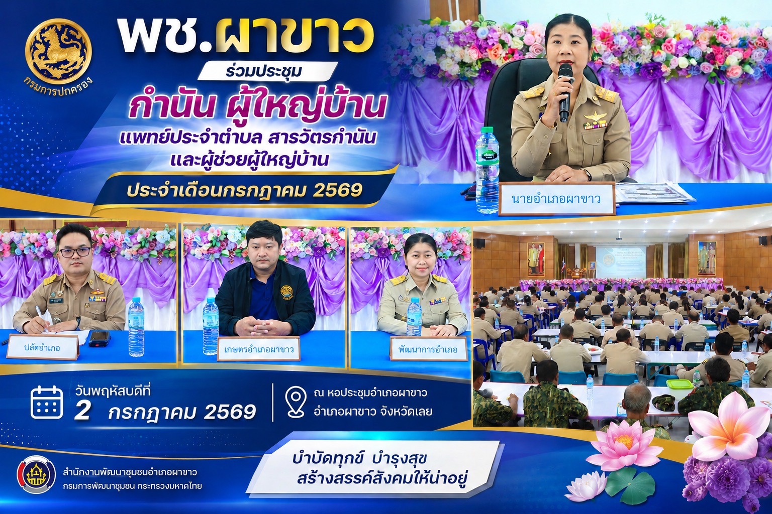 🌻 พช.ผาขาว ร่วมประชุมกำนัน ผู้ใหญ่บ้าน แพทย์ประจำตำบล สารวัตรกำนัน และผู้ช่วยผู้ใหญ่บ้าน ประจำเดือนกรกฎาคม 2569 🌻