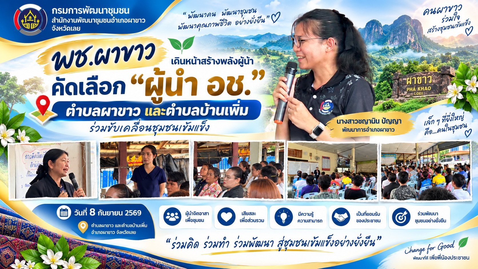     📣 พช.ผาขาว เดินหน้าสร้างพลังผู้นำ คัดเลือก “ผู้นำ อช.”  ตำบลผาขาวและตำบลบ้านเพิ่ม ร่วมขับเคลื่อนชุมชนเข้มแข็ง